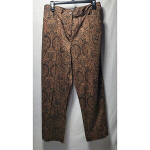 Lauren Ralph Lauren Petite Paisley Print Straight Leg Pants Size 14P Brown Gold
